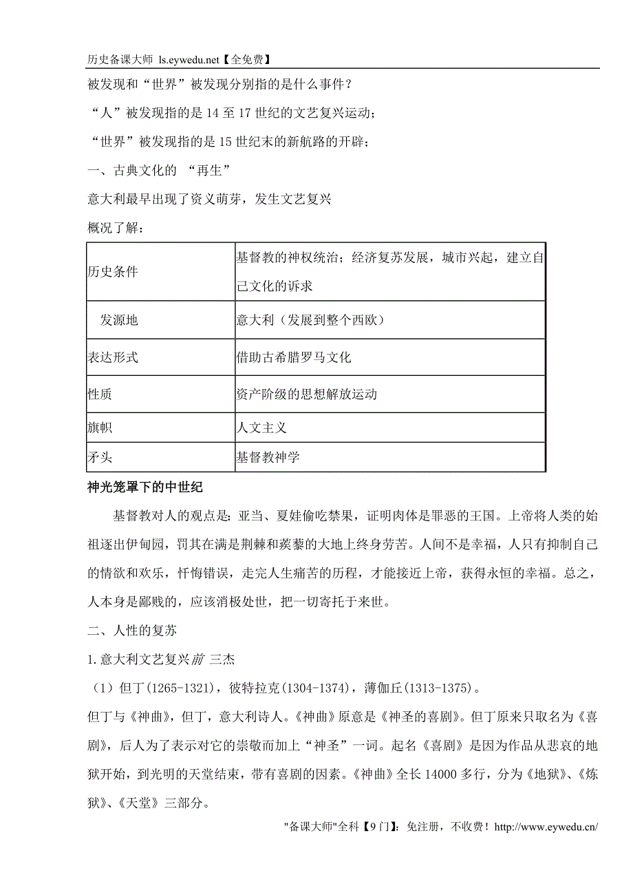 2015-2016学年高中历史 专题六 第2课 神权下的自我教案 人民版必修3_第2页