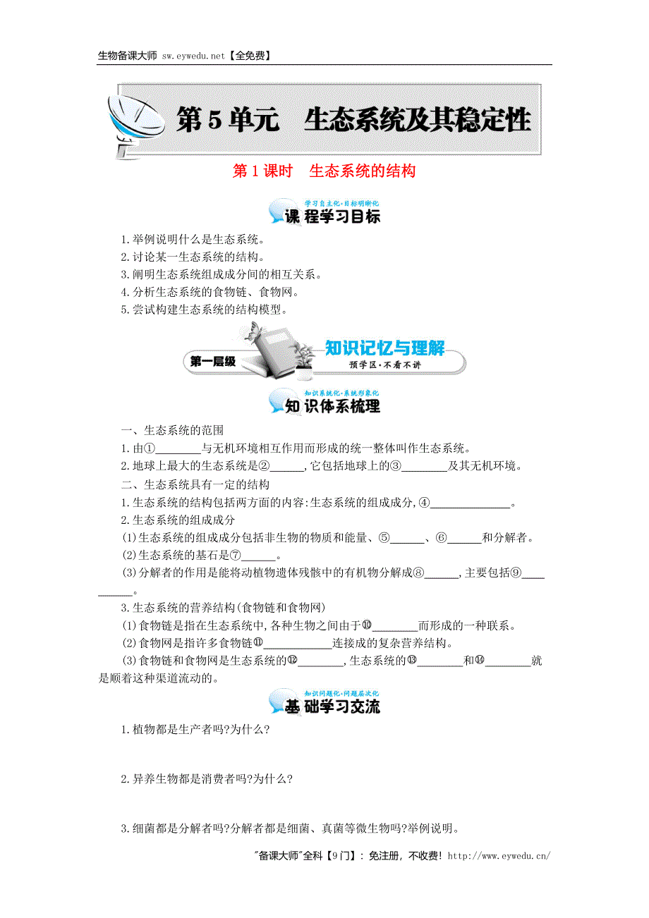 2015高中生物 5.1生态系统的结构导学案 新人教版必修3_第1页