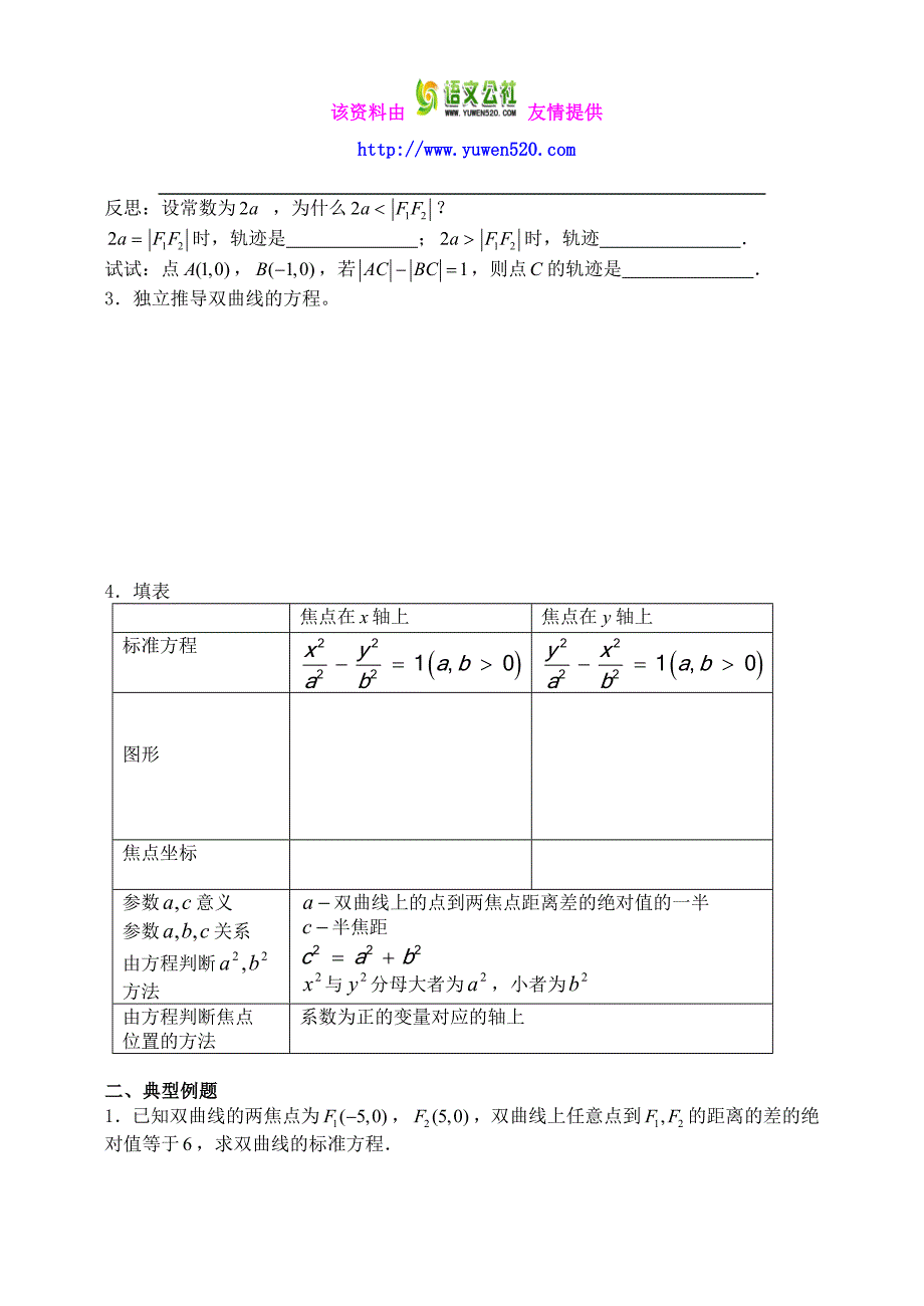 高中数学 2.3.1双曲线及其标准方程导学案新人教A版选修2-1_第2页