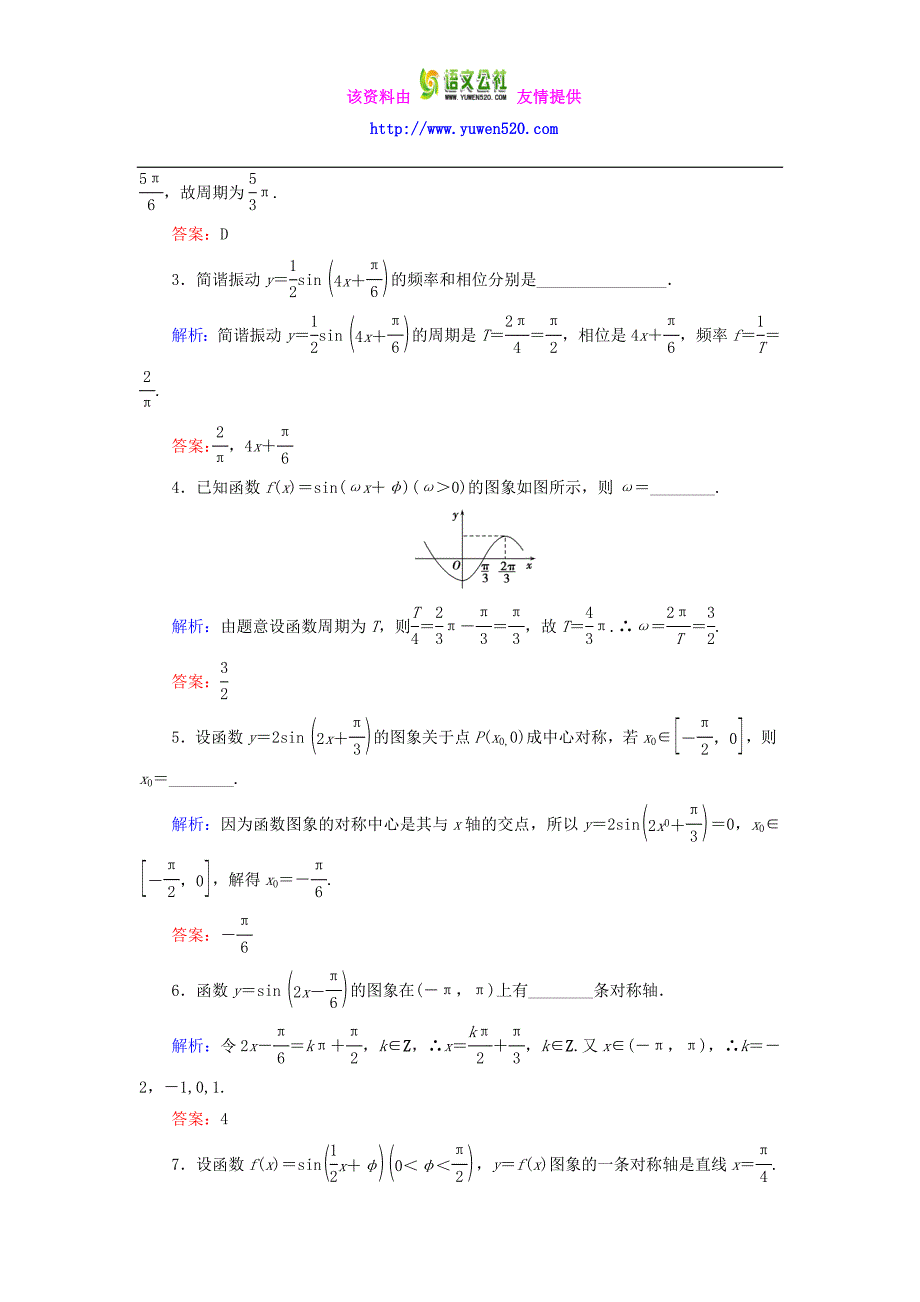 高中数学 1.5函数y＝Asin（ωx＋φ）的图象（二）课时跟踪检测 新人教A版必修4_第2页