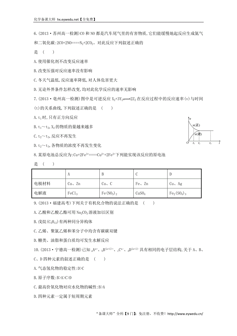 （学习方略）高中化学 综合质量评估课时提升卷 鲁科版必修2_第2页