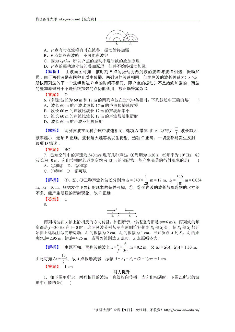 2015-2016高中物理新课标选修3-4习题：12.4波的衍射和干涉 Word版含答案_第2页