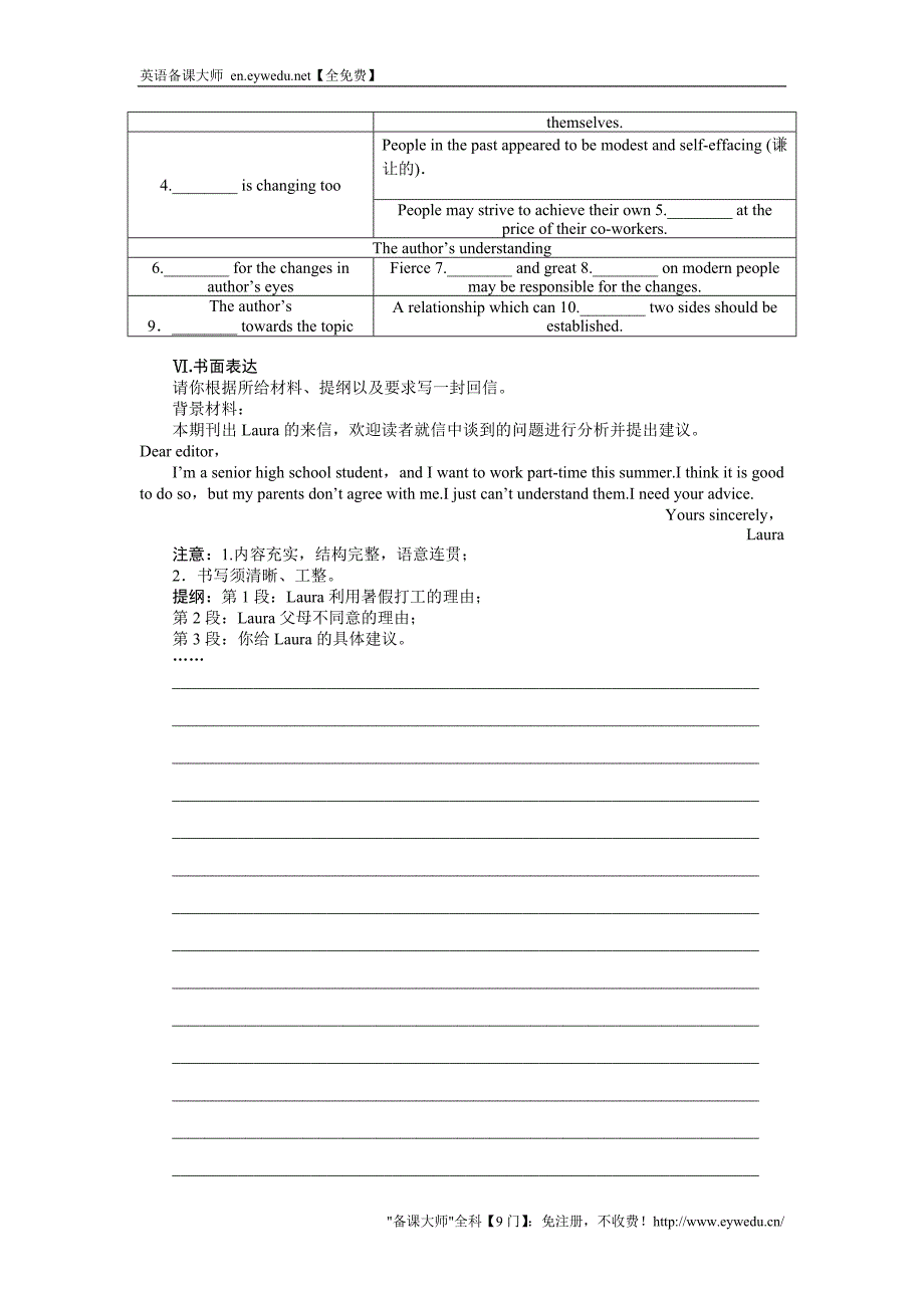 【牛津版】必修一课时作业：Unit 2 Growing pains Period Four Task_第3页