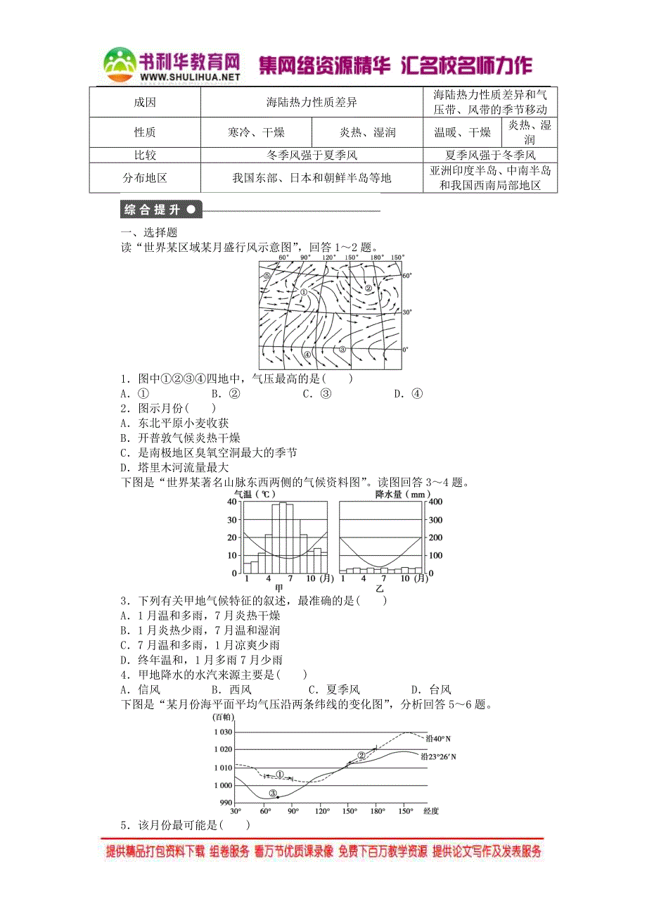 2015年秋高中地理 2.2 （第2课时）气压带和风带对气候的影响学案 新人教版必修1_第3页