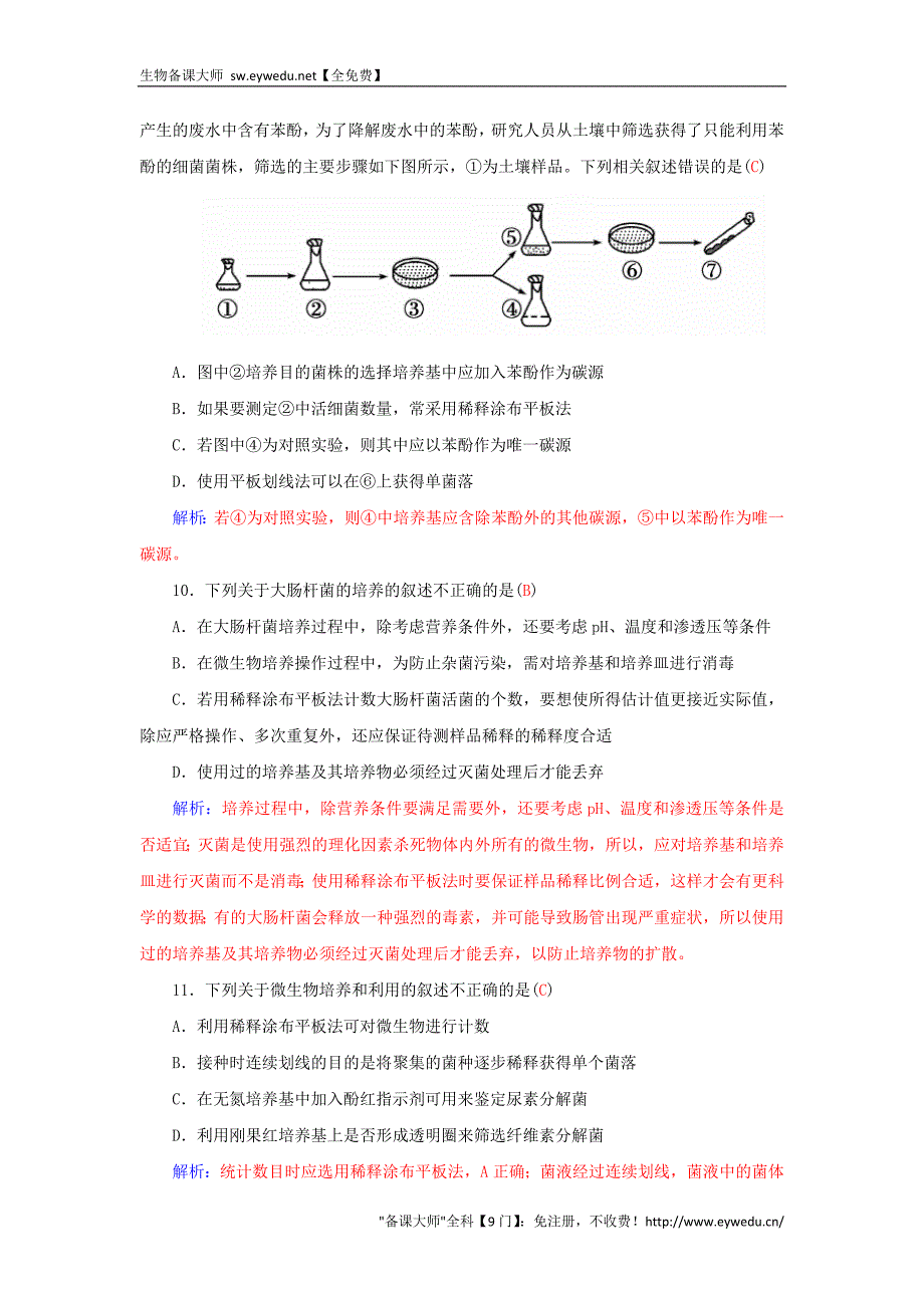 2015-2016高中生物 专题2 微生物的培养与应用专题过关检测卷 新人教版选修1_第3页