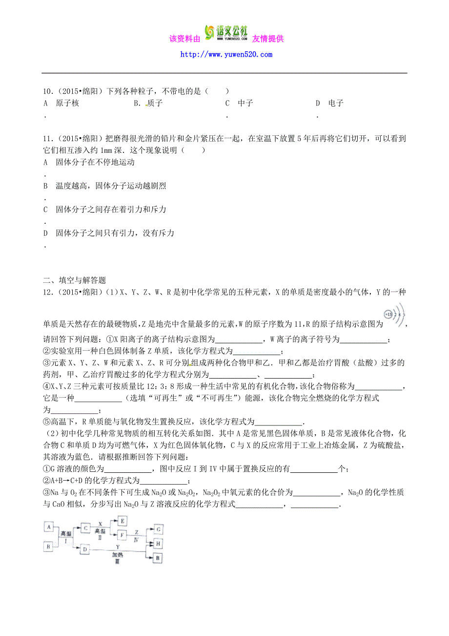 四川省绵阳市2015年中考化学真题试题（含答案）_第4页