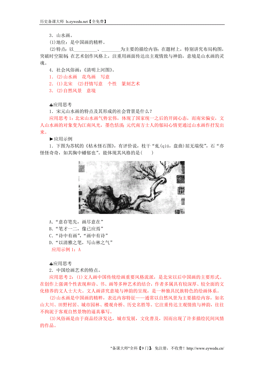 2015-2016学年高中历史 专题二 2中国的古代艺术习题 人民版必修3_第3页