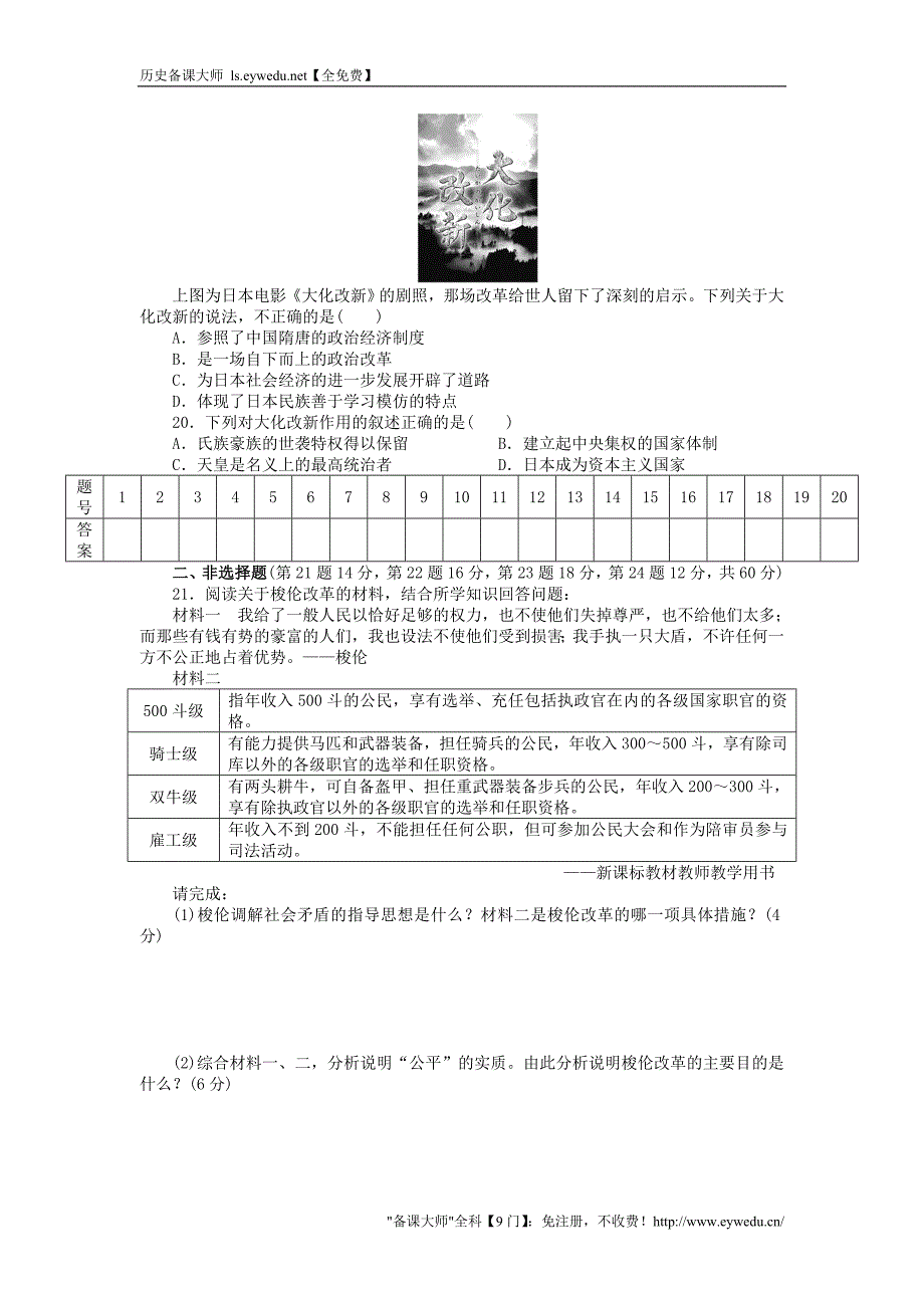 2015-2016学年高中历史 第一单元 古代历史上的改革（上）同步练习 岳麓版选修1_第3页