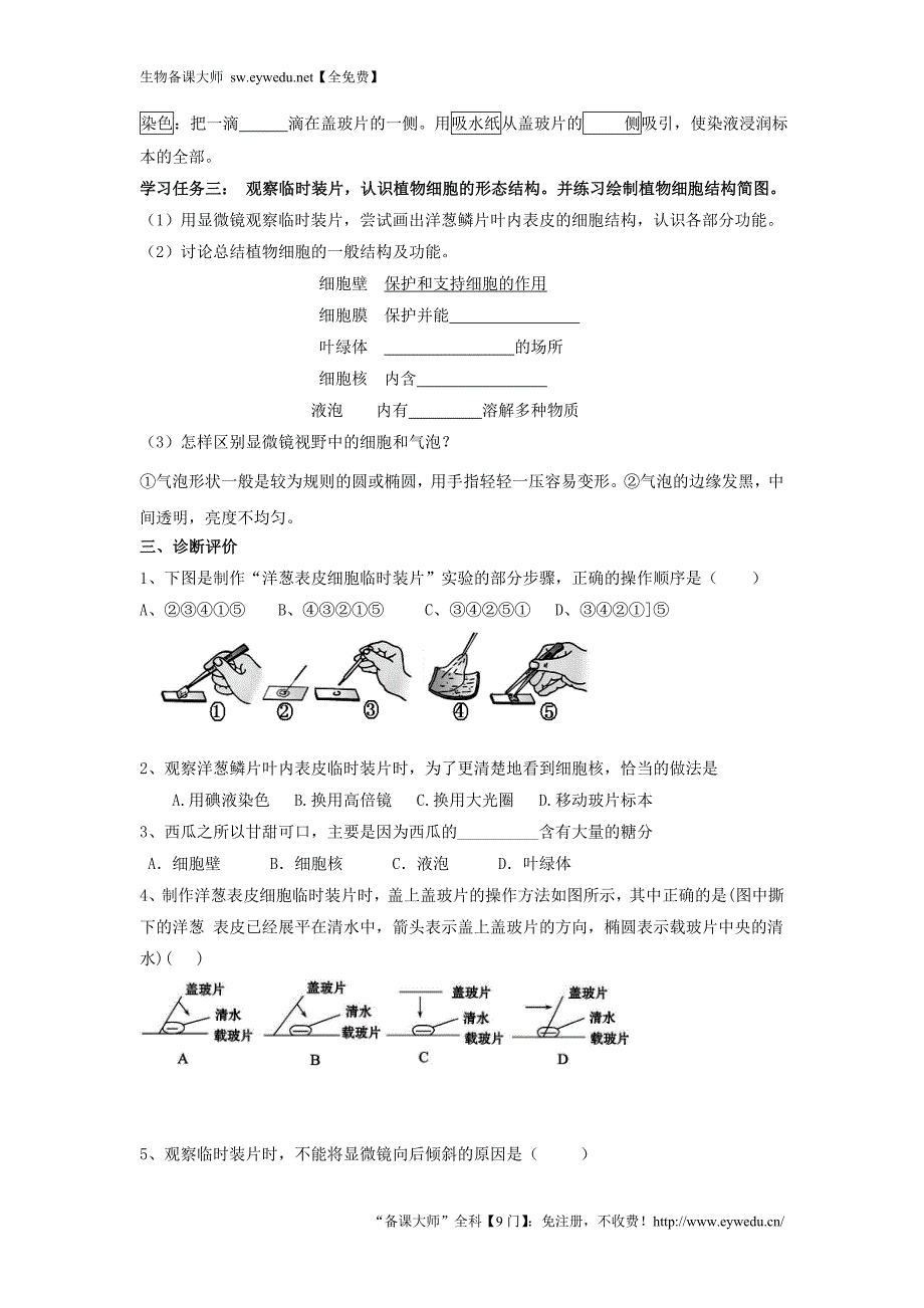 山东省泰安市岱岳区2015-2016学年七年级生物上册 2.1.2 植物细胞学案（无答案）（新版）新人教版_第2页