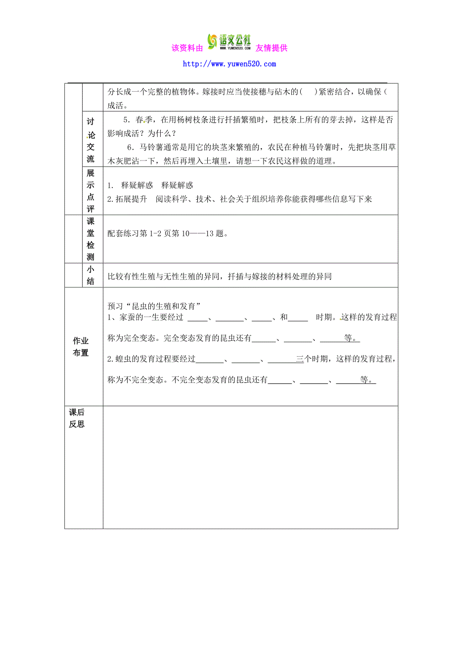 【人教版】八年级生物下册：7.1.1《植物的生殖》导学案_第2页