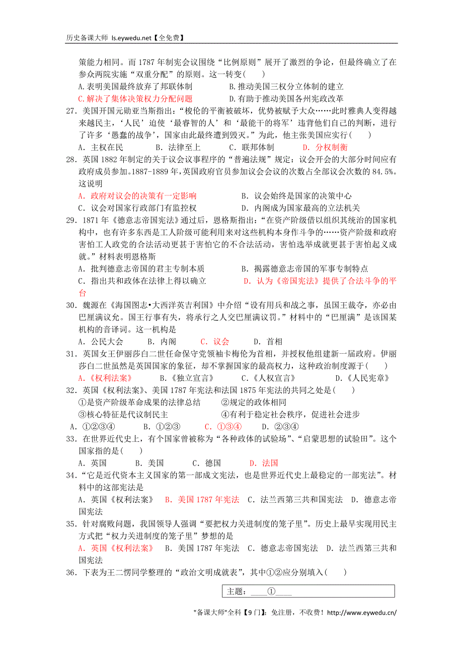 河北省2015年高二历史暑假假期作业（6）_第4页