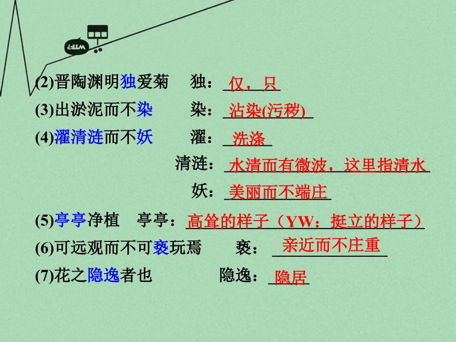 中考语文 第一部分 古代诗文阅读 专题一 文言文阅读 第17篇 爱莲说课件_第4页