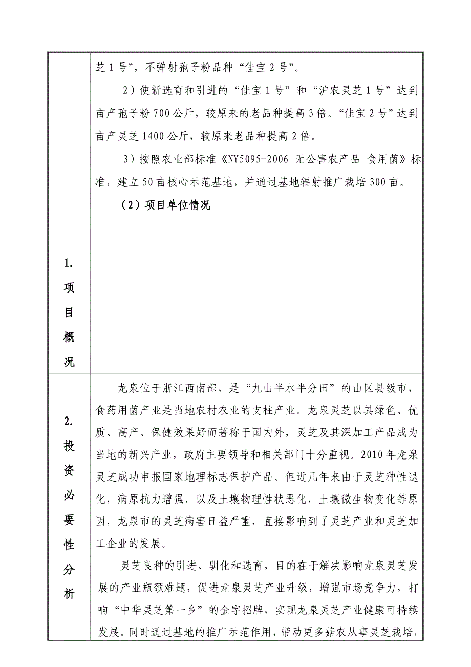 农业财政资金项目灵芝良种引进繁育示范推广 申报标准文本_第4页