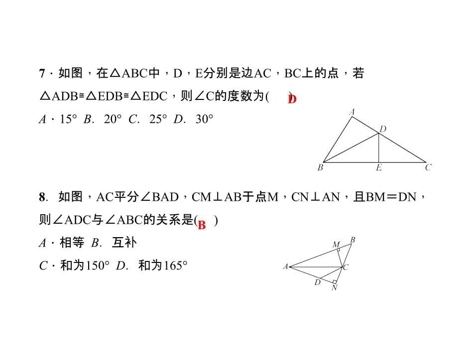 综合训练(二)　全等三角形_第5页