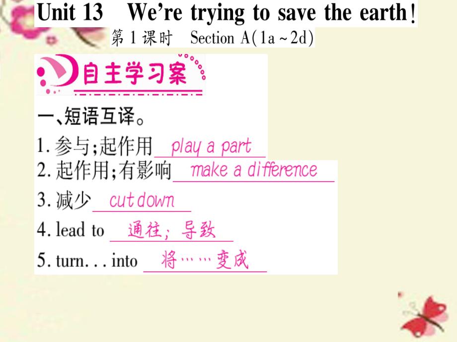 【人教版】九年级英语全册：Unit 13 We’re trying to save the earth课件_第2页