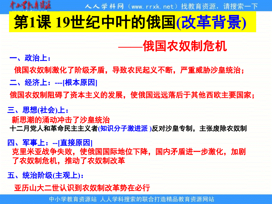 2013人教版选修1《农奴制改革的主要内容》课件1_第3页