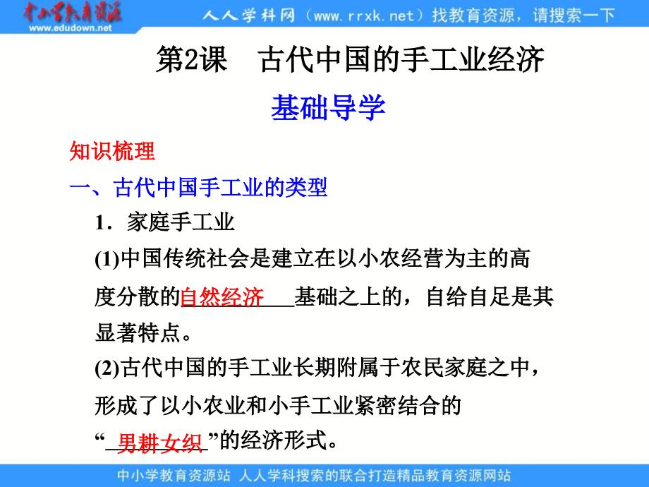 人民版历史必修2《古代中国的手工业经济》课件2_第1页