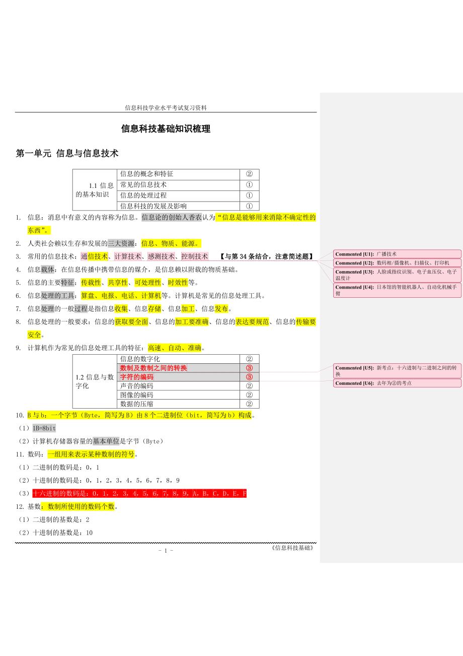 信息科技学业水平考试复习资料_第1页