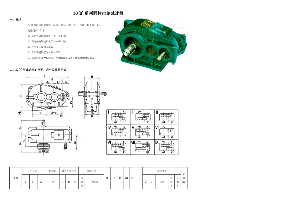 ZQ系列圆柱齿轮减速机各项参数_第1页