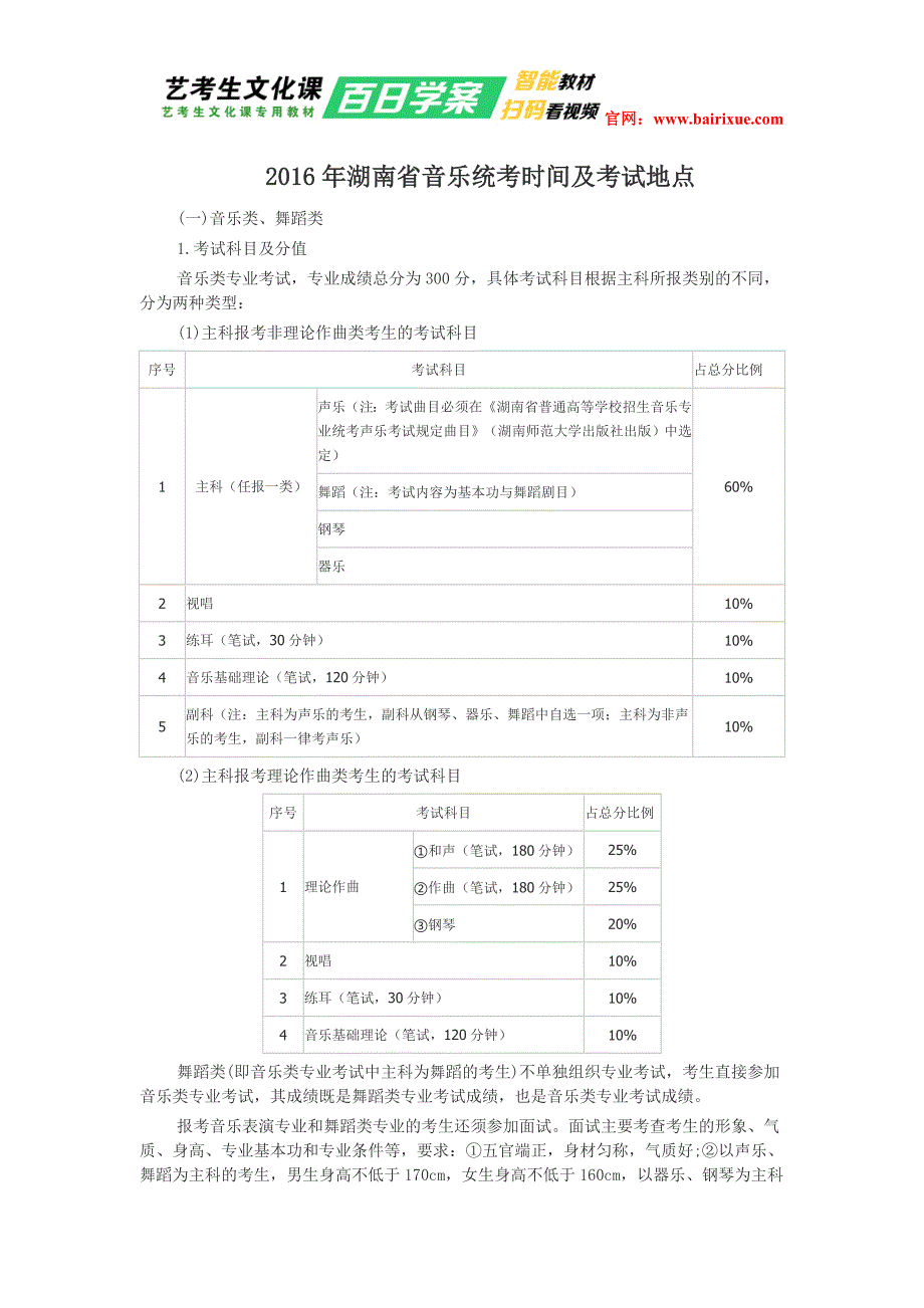2016年湖南省音乐统考时间及考试地点_第1页