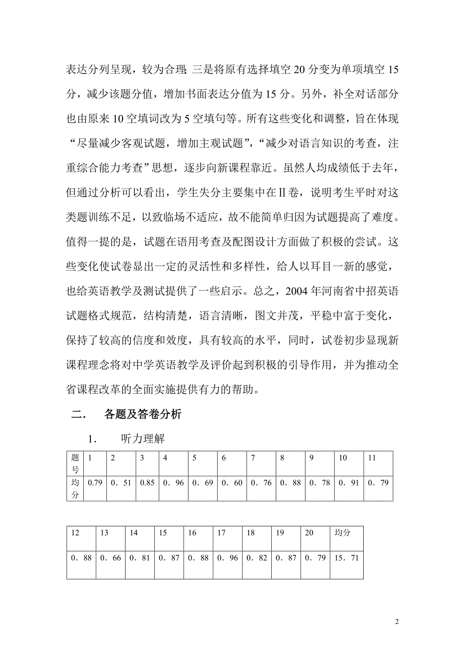 2004年中招英语试题及答卷分析_第2页