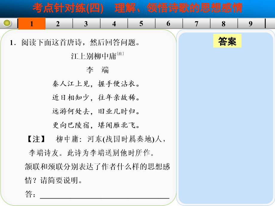 2014高考语文一轮复习(语文版·福建专用)配套课件古代诗歌鉴赏考点针对练四_第2页