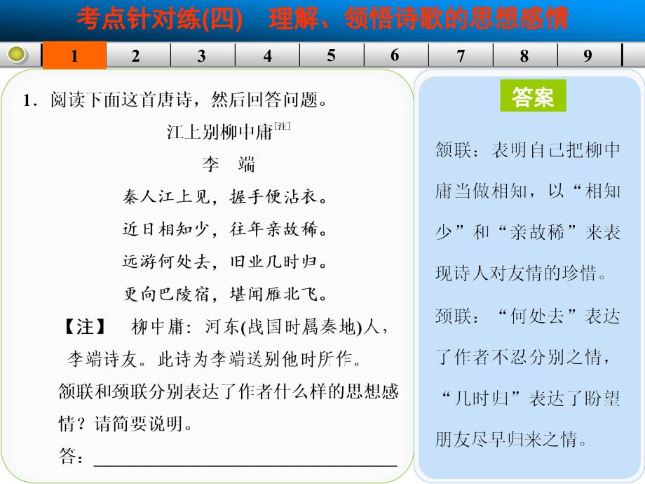 2014高考语文一轮复习(语文版·福建专用)配套课件古代诗歌鉴赏考点针对练四_第3页