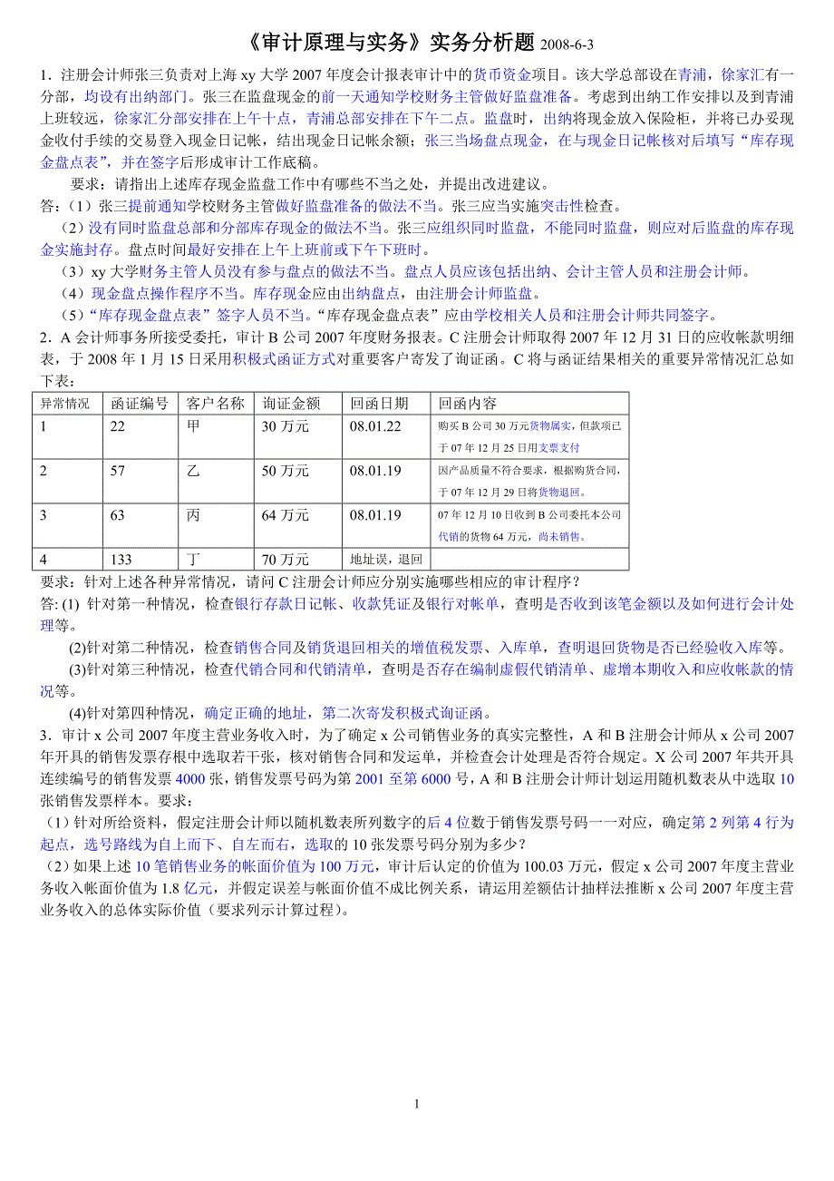 《审计原理与实务》实务分析题2008格式_第1页