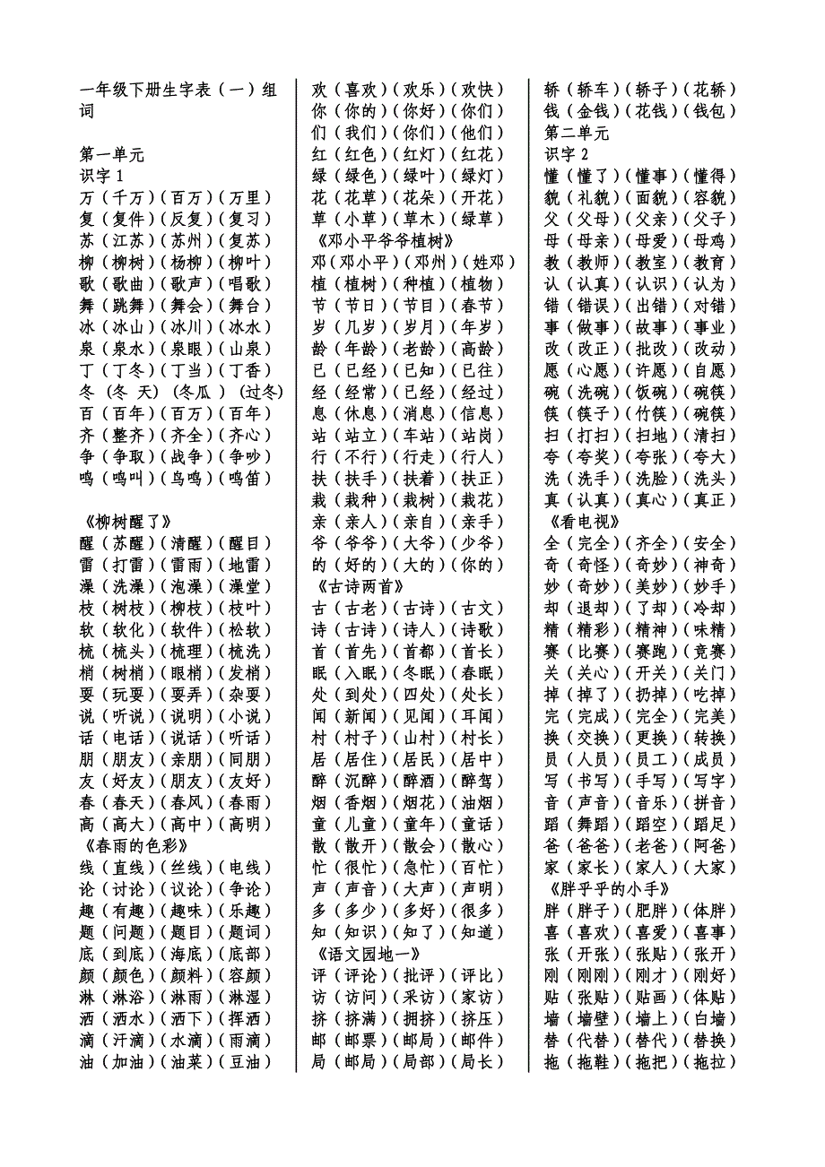 一年级下册组词生字表800个字_第1页