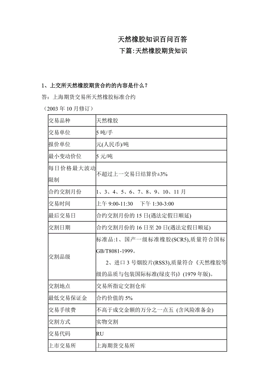天然橡胶知识百问百答之期货知识_第1页