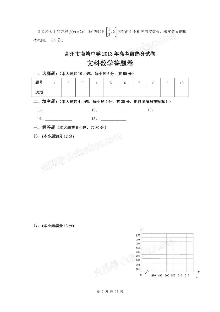 高考前热身试卷(文数)_第5页