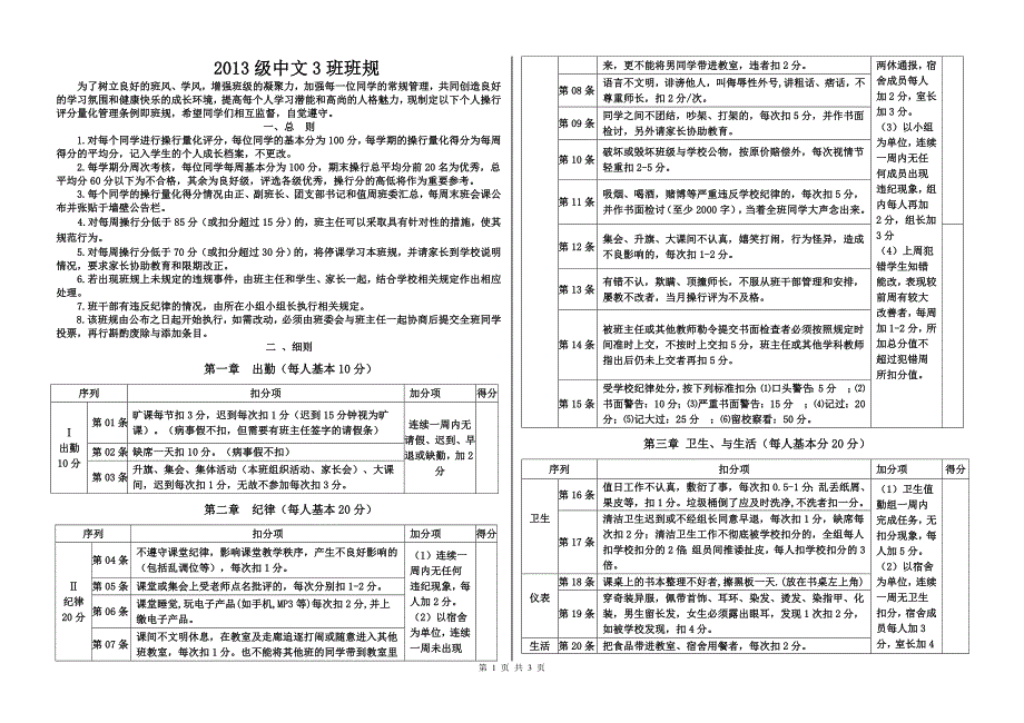 班级操行量化评分细则(调整修改11)_第1页