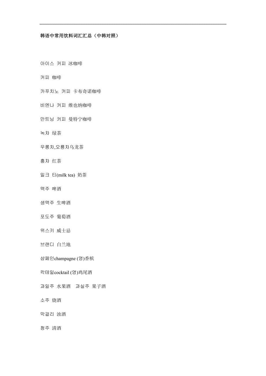 韩语中常用饮料词汇汇总_第1页
