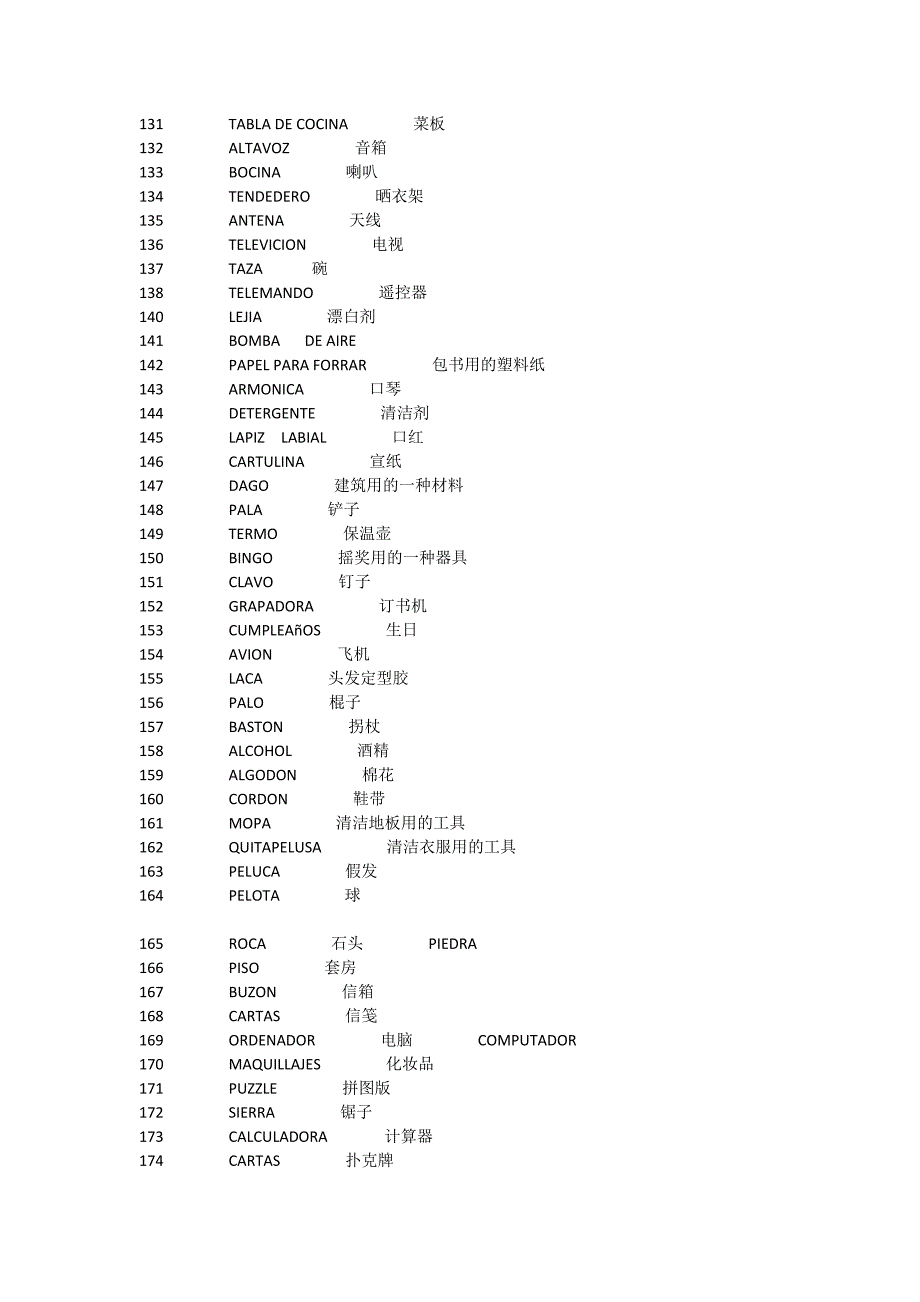 西班牙语-汉语百元店日常货物单词_第4页