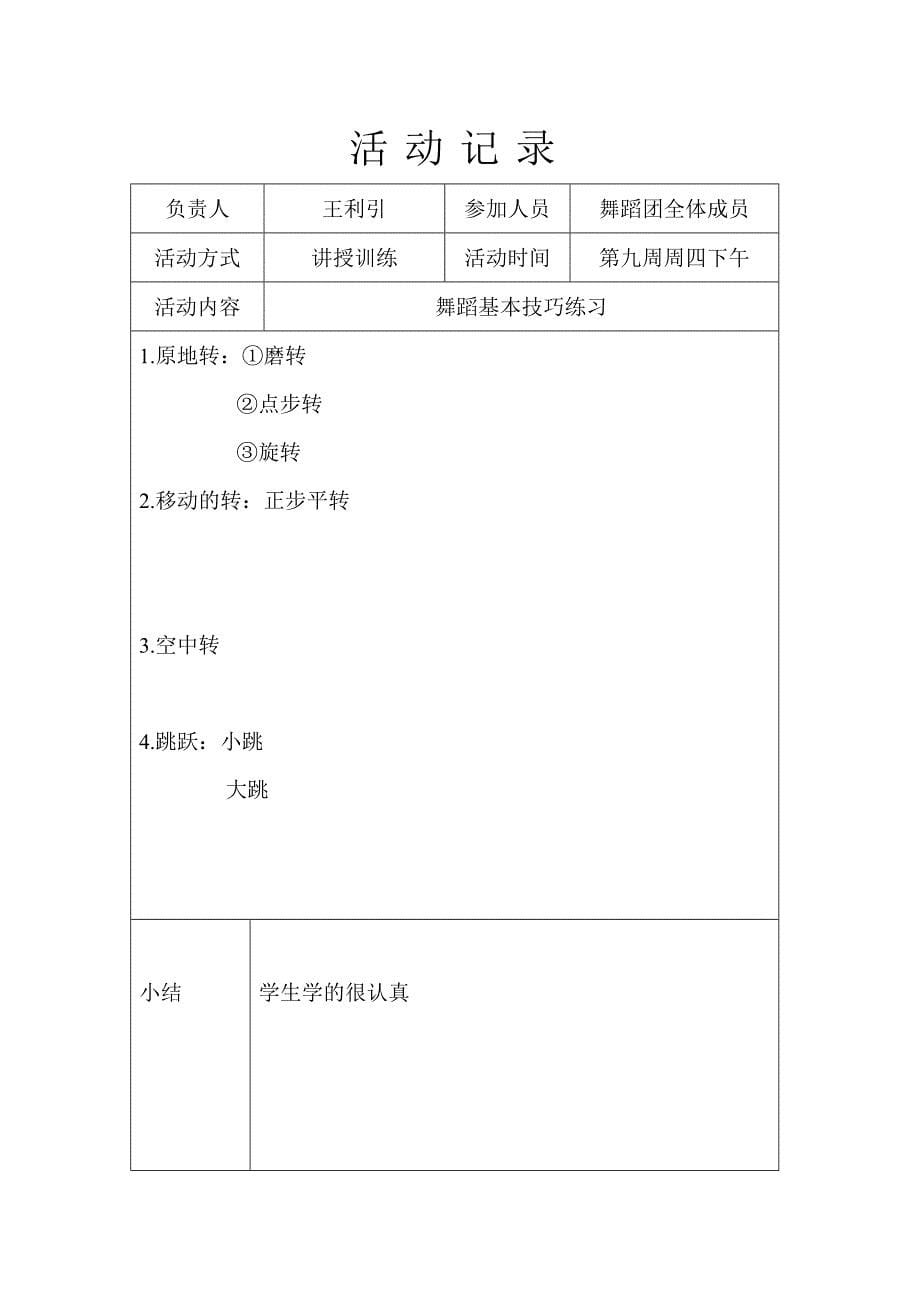 2010--2011学年度舞蹈兴趣小组活动记录(2)_第5页