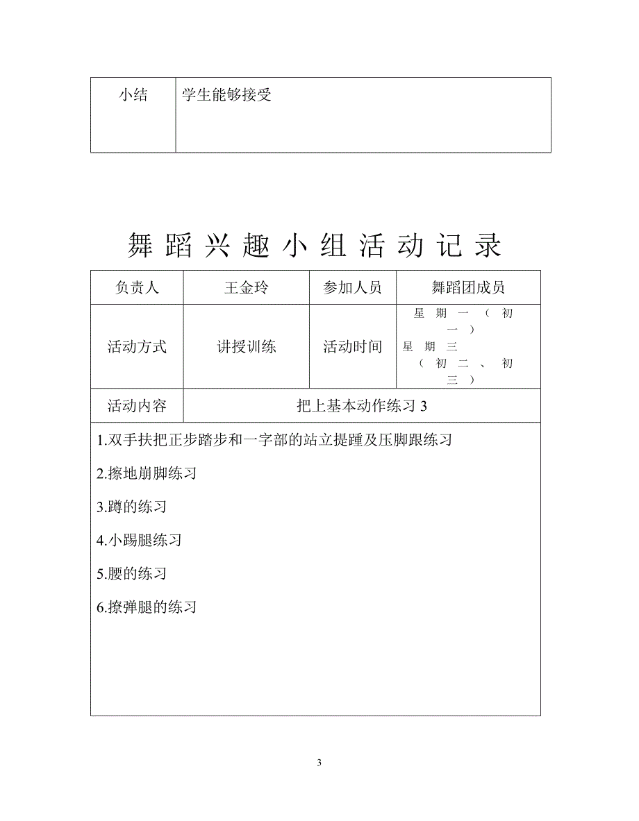 2010--2011学年度舞蹈兴趣小组活动记录_第3页