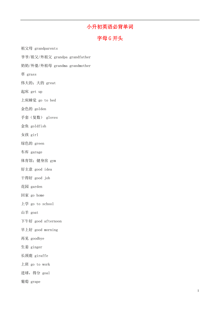 小升初英语必背单词(字母G开头)_第1页