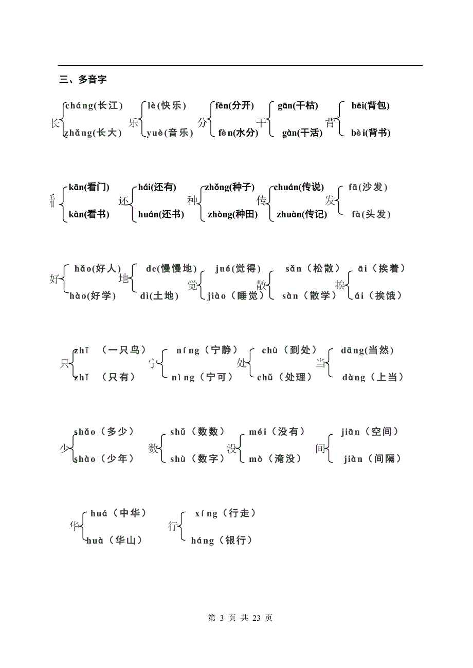 小学一年级语文下册【多音字、反义词、近义词】期末总复习_第3页