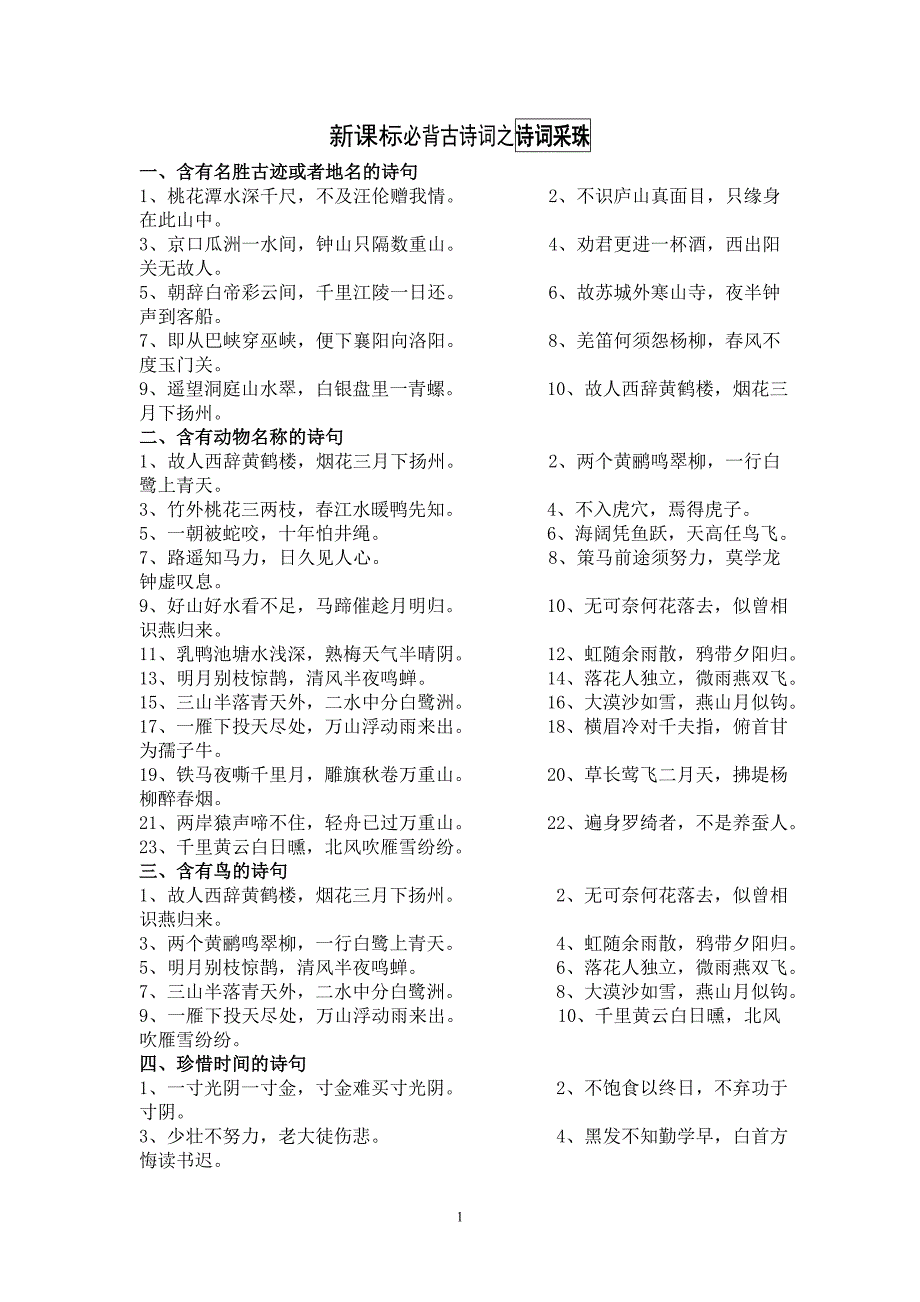 小学必背古诗词之诗词采珠_第1页