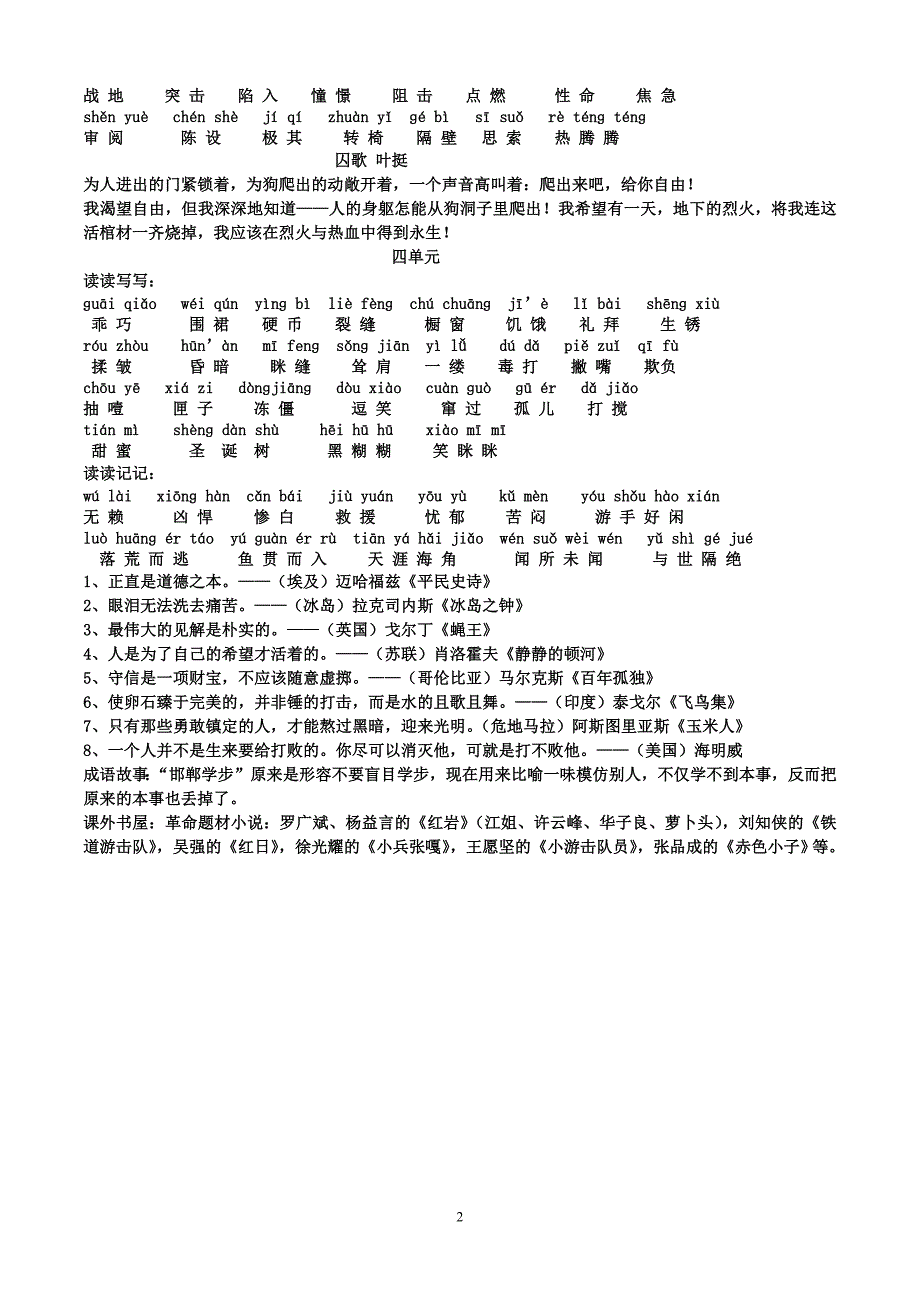 人教版六年级下册词语盘点日积月累2_第2页