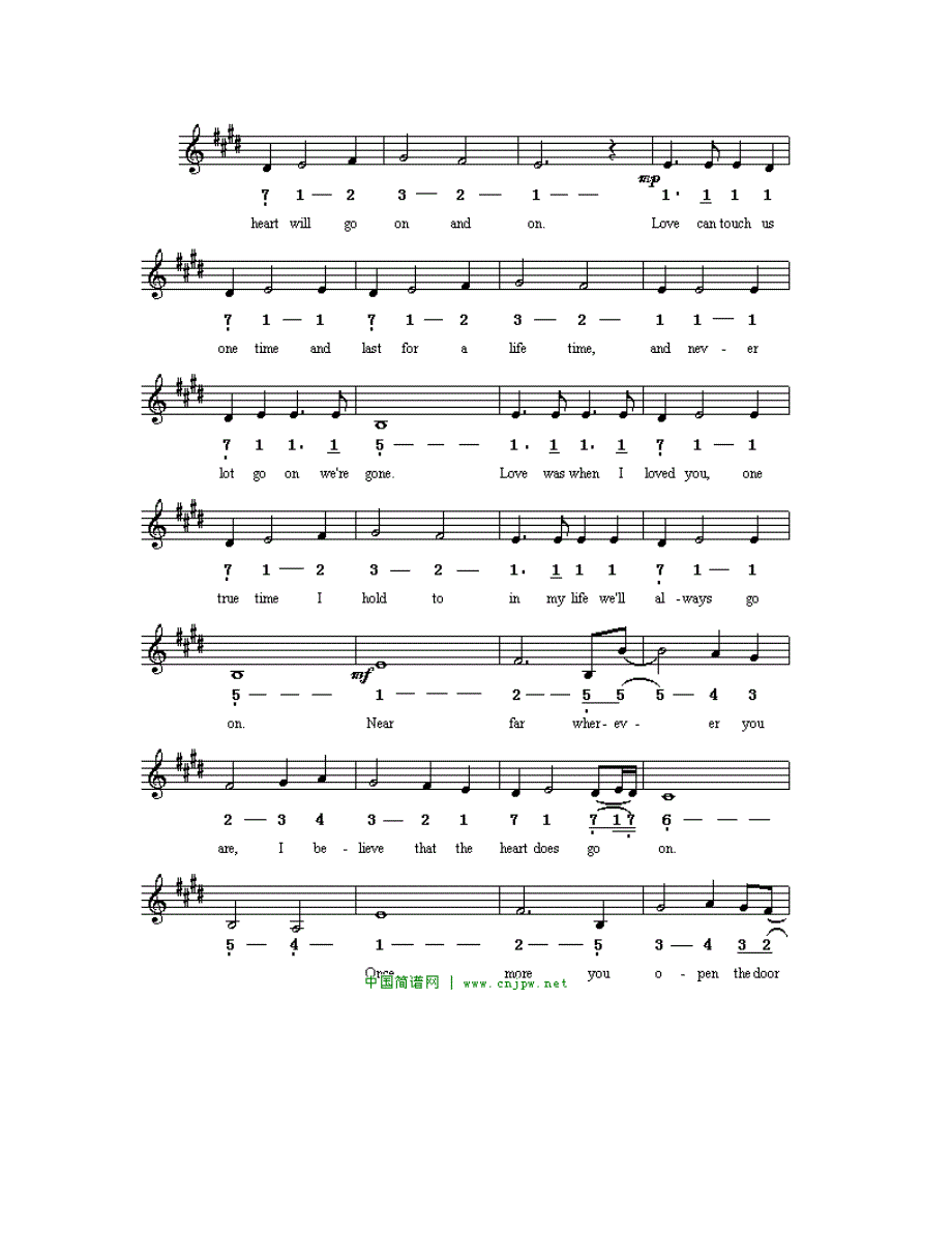 简谱-泰坦尼克号主题曲-Myheartwillgoon_第2页
