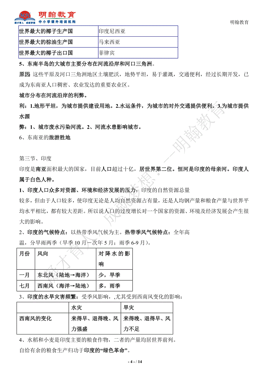 人教版地理七年级下册复习资料_第4页