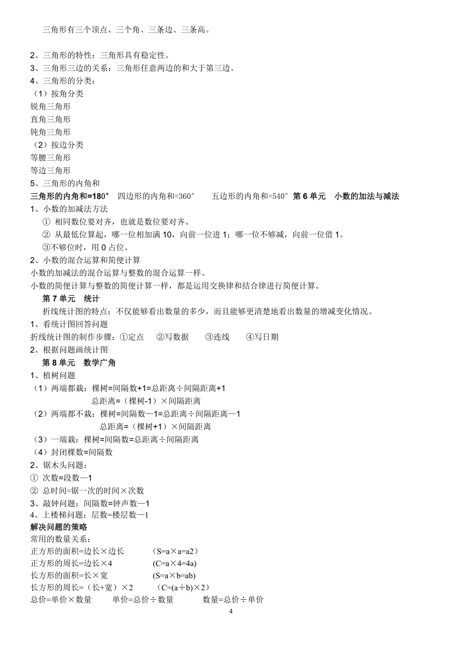 人教版--小学四年级数学下册复习资料_第4页
