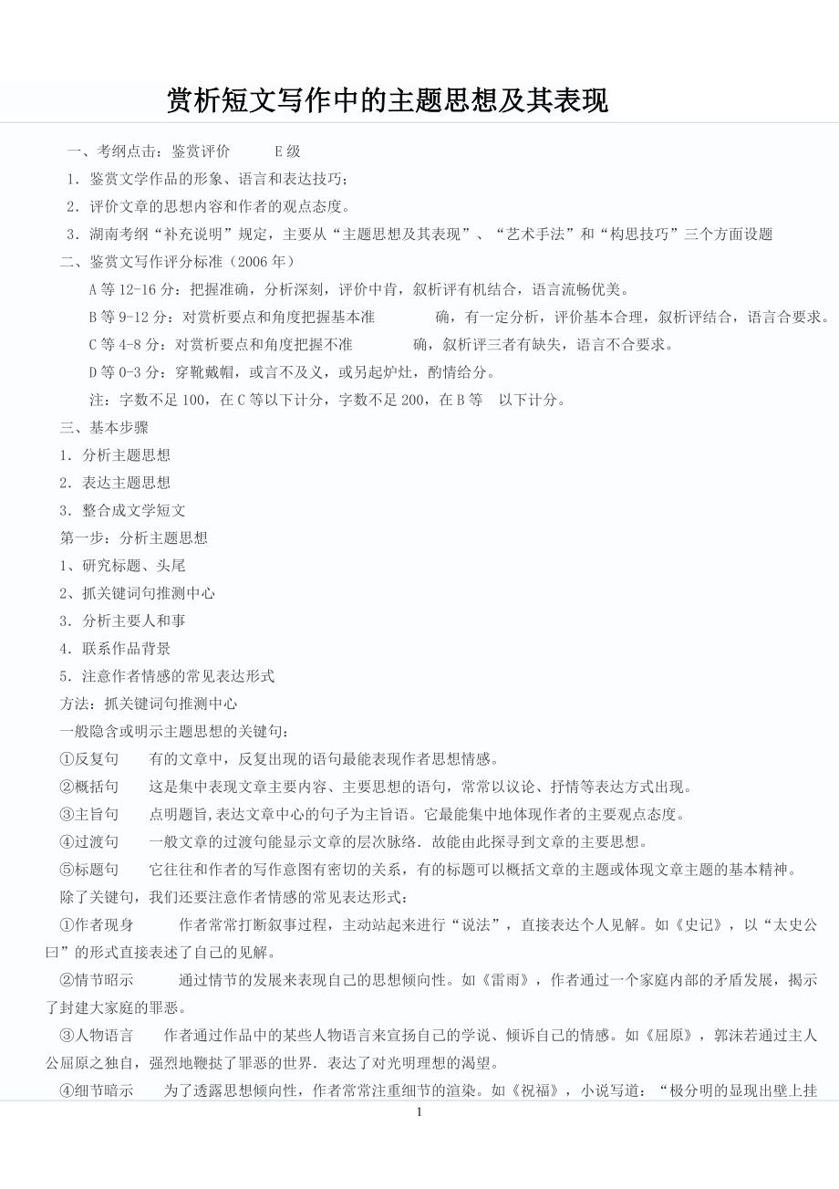 赏析短文写作中的主题思想及其表现_第1页