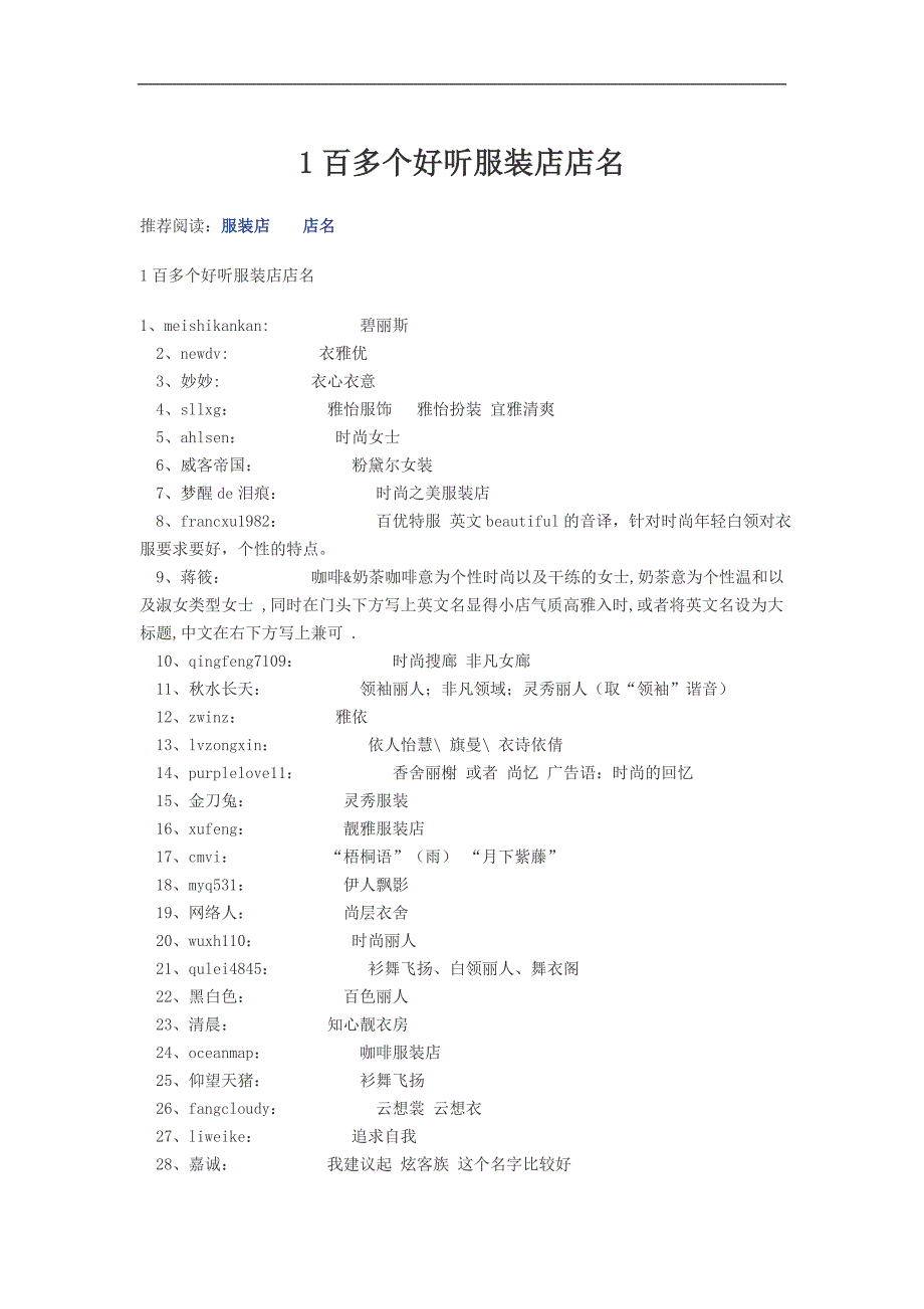 1百多个好听服装店店名 (2)_第1页