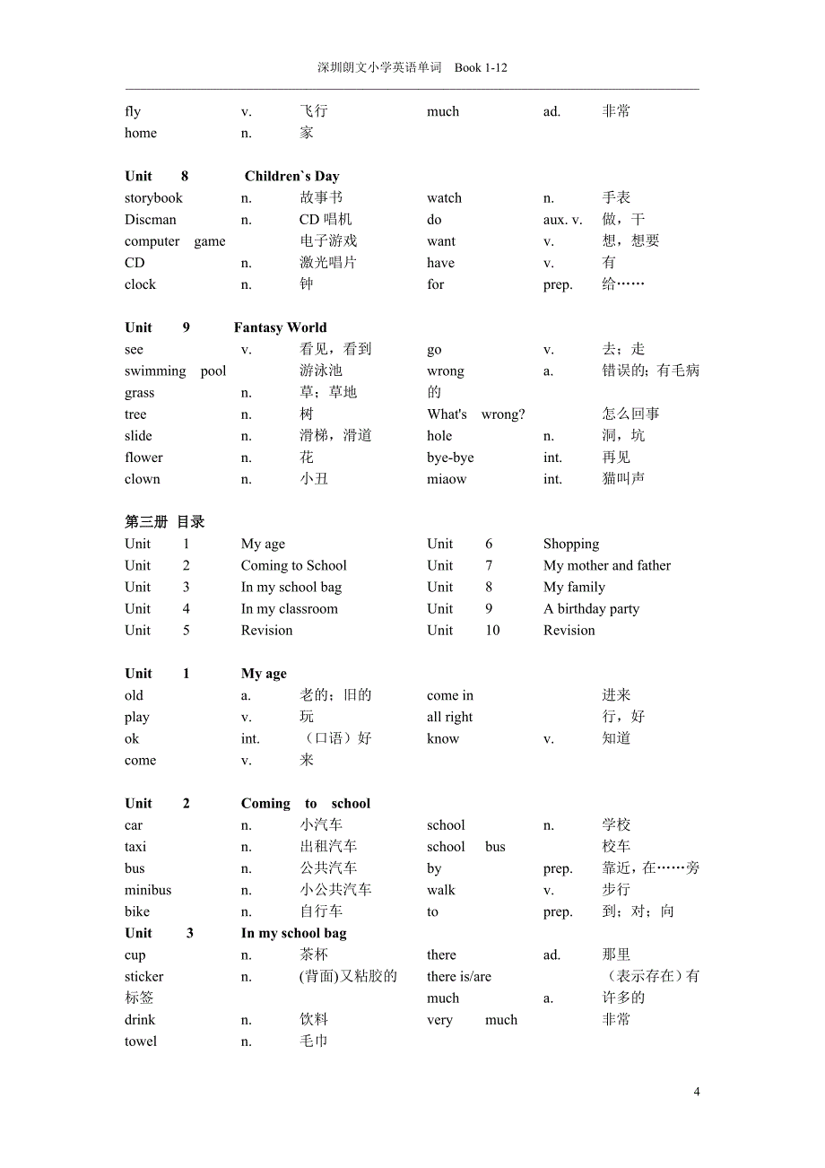 深圳朗文小学英语单词表第1册到第12册_第4页