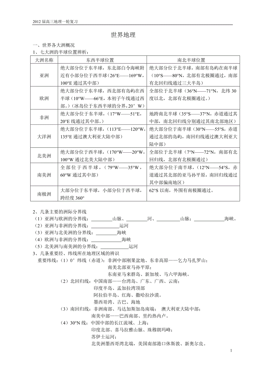 区域地理复习1(主要经纬线和东亚)_第1页