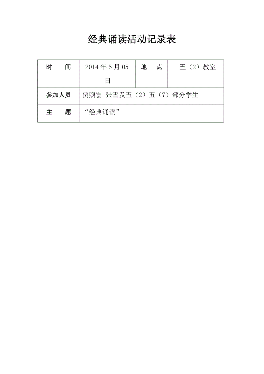 经典诵读活动记录表299_第1页