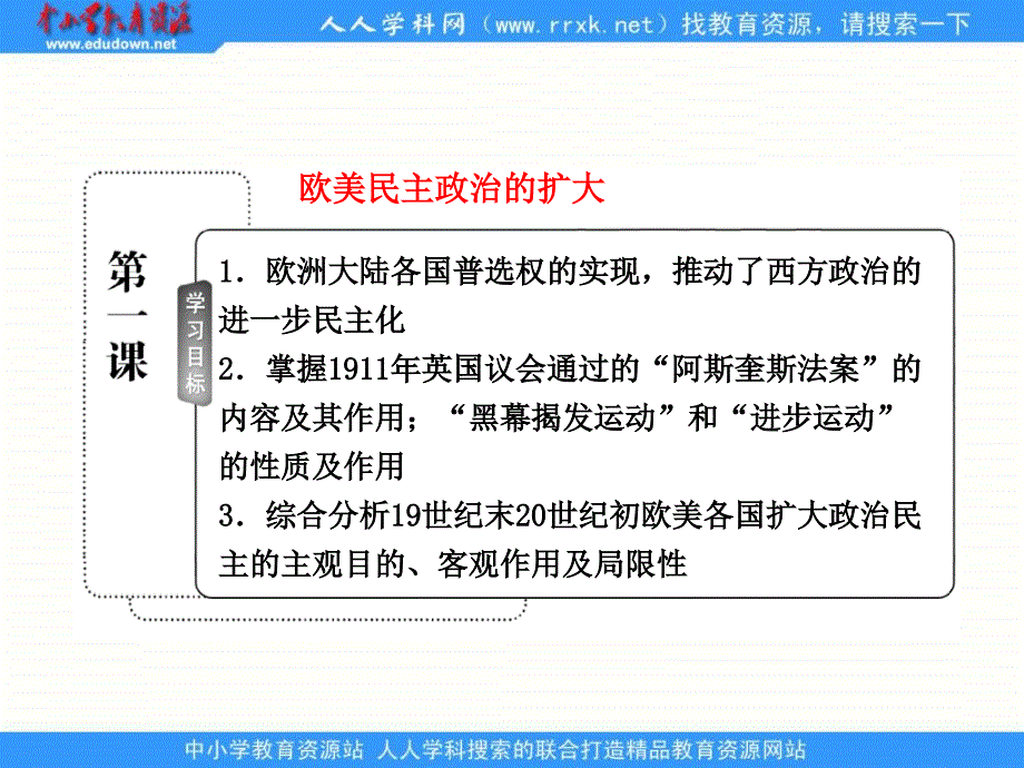 2013人民版选修2专题四第一课《 欧美民主政治的扩大》课件_第3页