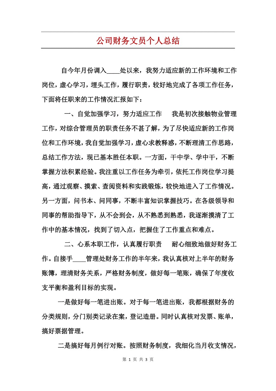 公司财务文员个人总结_第1页